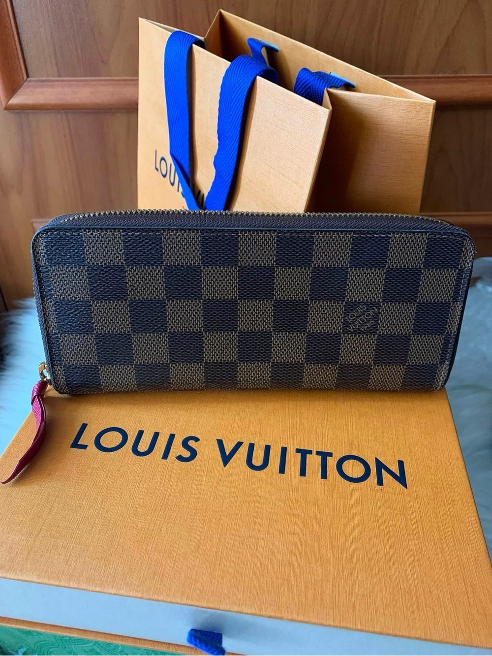 5️⃣3️⃣5️⃣🇨🇦LV Clemence Wallet - Damier Ebene Canvas 🌺 Red Interior